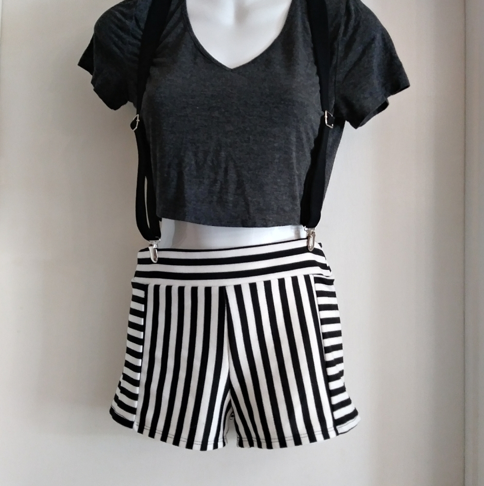 Chocolate Striped Suspender Woman Shorts. Stiped Mini Shorts. Sexy Shorts